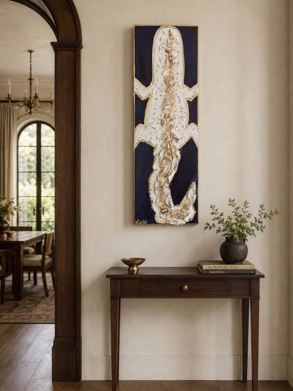 Handcrafted Original Alligator Wall Art - Ivory & Navy
